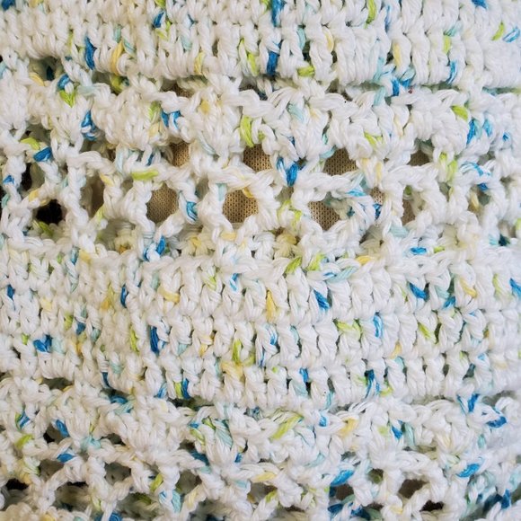 Bohemian Hues Handmade Crochet Cotton Market Bag White w/Multi Color Speckles - Picture 7 of 8